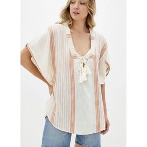 Ripcurl Striped Beach Swim Coverup Women XL Biege Minimalist Coastal Resortwear